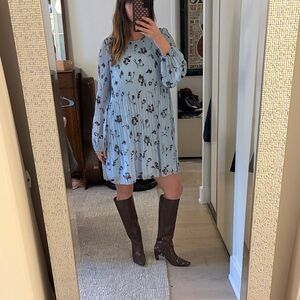 Wilfred Light Blue Floral Pleated Mini Dress